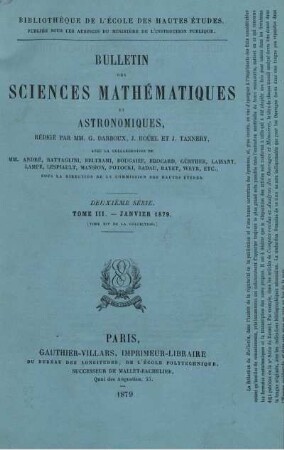 Tome III. Janvier 1879.