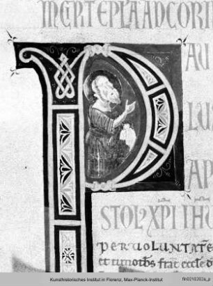 Bibel : Historisierte Initiale P: Paulus