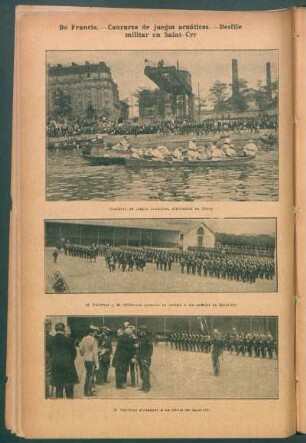 De Francia.- Concurso de juegos acuáticos.- Desfile militar en Saint-Cyr.