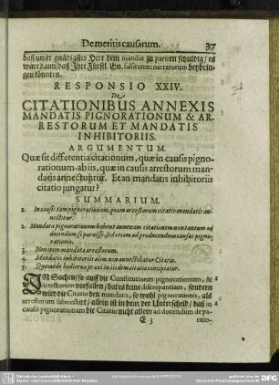 Responsio XXIV. De Citationibus Annexis Mandatis Pignorationum & Arrestorum Et Mandatis Inhibitoriis