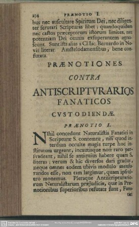 Praenotiones Contra Antiscripturarios Fanaticos Custodiendae