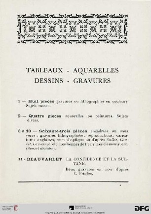 Tableaux - Aquarelles - Dessins - Gravures (Nr. 1-33)