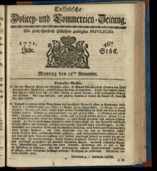 46tes Stueck, Montag den 18ten November 1771