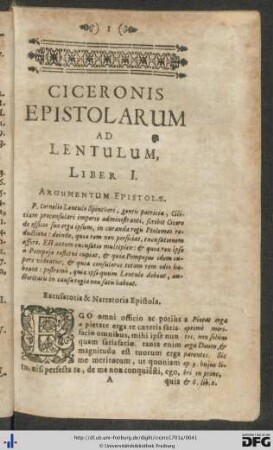 Ciceronis Epistolarum Ad Lentulum, Liber I.