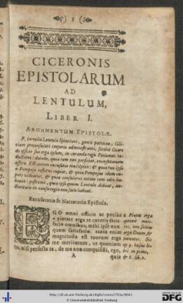 Ciceronis Epistolarum Ad Lentulum, Liber I.