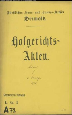Arens, Friedrich, Kaufmann in Großenmarpe gegen Drost von Donop zu Lüdershof