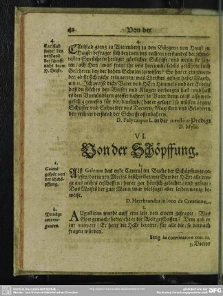 VI. Von der Schöpffung
