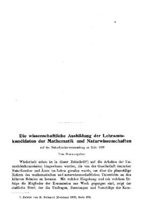 Die wissenschaftliche Ausbildung der Lehramtskandidaten der mathematik und Naturwissenschaften