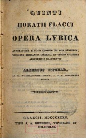 Quinti Horatii Flacci opera lyrica