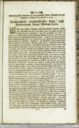 Hildesheimische Antwort an das Hochlöbl. Nider-Säxische Krayß-Außschreib-Ambt de Dato 28. Martii 1704