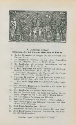 I. Auctionstag Dienstag, den 26. Januar 1886, von 10 Uhr ab