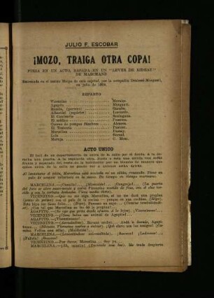 ¡Mozo, traiga otra copa! : pieza en un acto, basada en un "lever de rideau" de Marchand