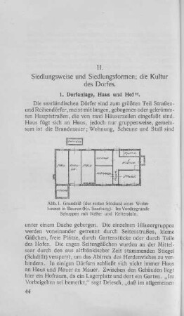 II. Siedlungsweise und Siedlungsformen; die Kultur des Dorfes