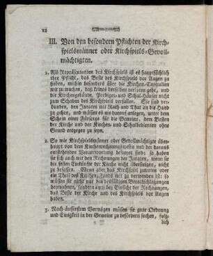 III. Von den besondern Pflichten der Kirchspielsmänner oder Kirchspiels-Gevollmächtigten.