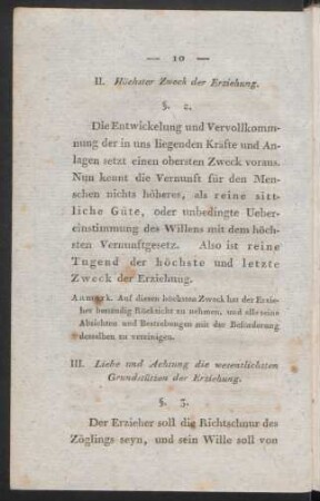 II. Höchster Zweck der Erziehung
