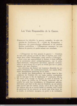 I. Les vrais responsables de la Guerre