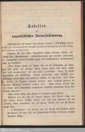 Tabellen zur augenblicklichen Formatbestimmung