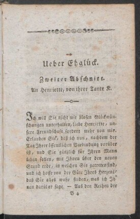 Zweiter Abschnitt. An Henriette, von ihrer Tante K.