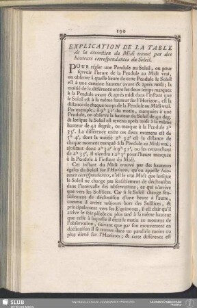 Explication De La Table de la correction du Midi trouvé par des hauteurs correspondantes du Soleil