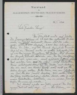 Brief von Elsbeth Krukenberg an Helene Lange
