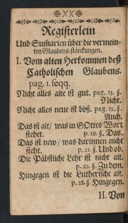 Registerlein Und Sum[m]arien über die vermeinten Glaubens-stärckungen.