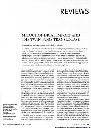 Mitochondrial import and the twin-pore translocase