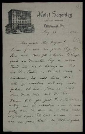 Nr. 2: Brief von Emanuel Lasker an Adolf Hurwitz, Pittsburgh, Pa., 28.5.1901