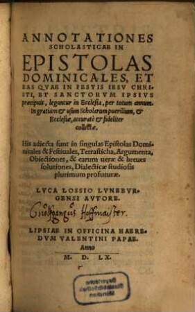 Annotationes scholasticae in Epistolas dominicales