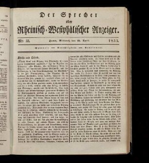 Der Sprecher oder Rheinisch-Westfälischer Anzeiger. 1832-1842