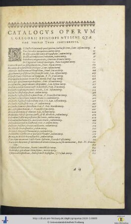 Catalogus Operum S. Gregorii Episcopi Nysseni Quae Hoc Tertio Tomo Continentur.