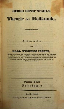 Georg Ernst Stahl's Theorie der Heilkunde, 3. Nosologie