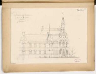 Rathaus, Nauen Monatskonkurrenz August 1885: Aufriss Seitenansicht nach Süden