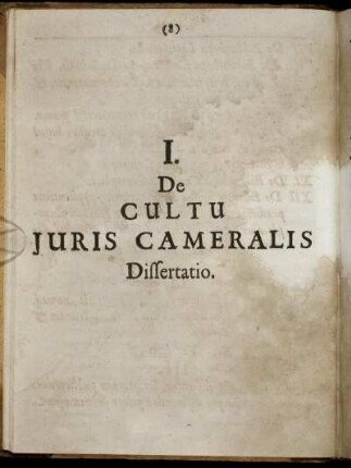 I. De Cultu Iuris Cameralis Dissertatio