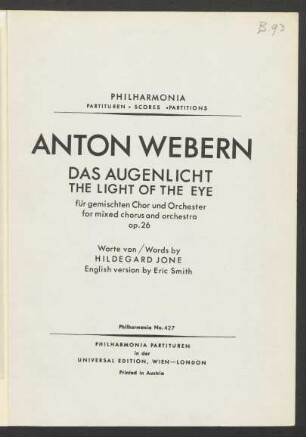 Das Augenlicht : für gemischten Chor und Orchester : op. 26