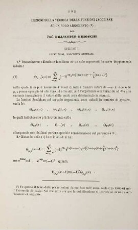Lezioni sulla teoria delle funzioni Jacobiane ad un solo argomento.