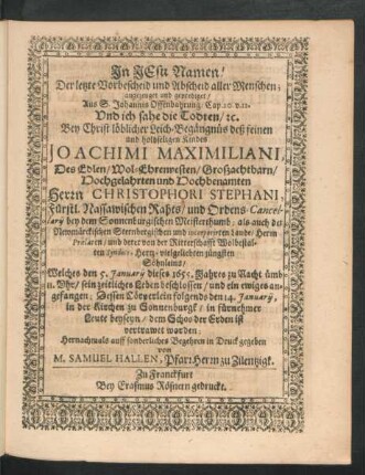 Der letzte Vorbescheid und Abscheid aller Menschen