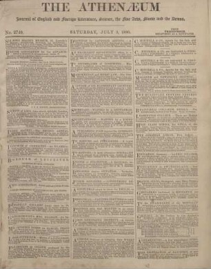 THE ATHENAEUM Journal of English and foreign Literature, Science, the fine Arts, Music and the Drama.