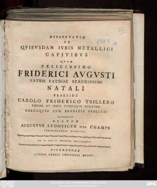 Dissertatio De Qvibvsdam Ivris Metallici Capitibvs