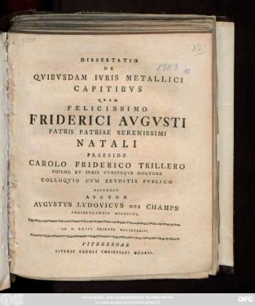 Dissertatio De Qvibvsdam Ivris Metallici Capitibvs