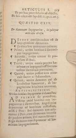 Quaestio CXIV. De daemonum impugnatione, in quinque articulos divisa.