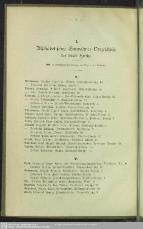 I. Einwohnerverzeichnis : I. Alphabetisches Einwohner-Verzeichnis der Stadt Hartha