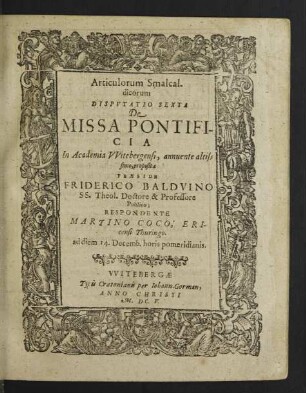 Articulorum Smalcaldicorum Disputatio Sexta De Missa Pontificia