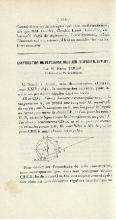 Construction du pentagone régulier, d´après M. Staudt.