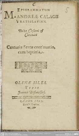 Epigrammatum ... centuriae sextae continuatio cum septima ...
