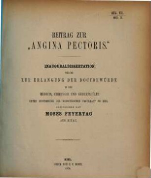 Beitrag zur "Angina Pectoris"