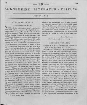 Lyrische Poesie (Fortsetzung von Nr. 18) Rezensiert wird: Zedlitz, J. C. v.: Gedichte. Stuttgart: Cotta 1832