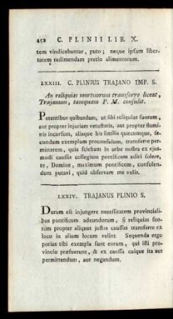 LXXIII. C. Plinius Trajano Imp. S.