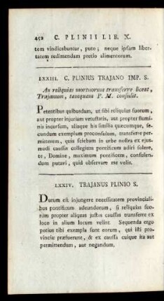 LXXIII. C. Plinius Trajano Imp. S.