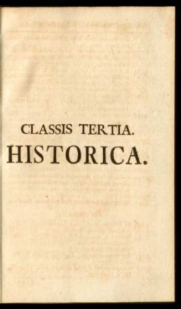 Classis Tertia. Historica.