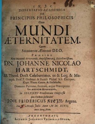 Diss. acad. de principiis philosophicis circa mundi aeternitatem
